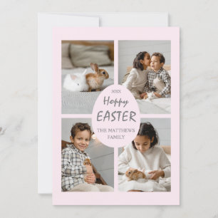 Carte photo de Pâques Hoppy. Oeuf rose et dos