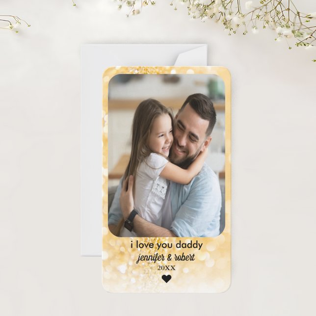 Carte photo de Parties scintillant Gold personnali (Custom Gold Glitter Photo Card | Father's Day Card)