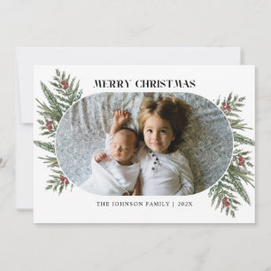 Carte photo de pins et de baies florales d'hiver