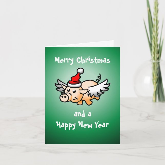 Carte photo de porc de Noël volant (Devant)