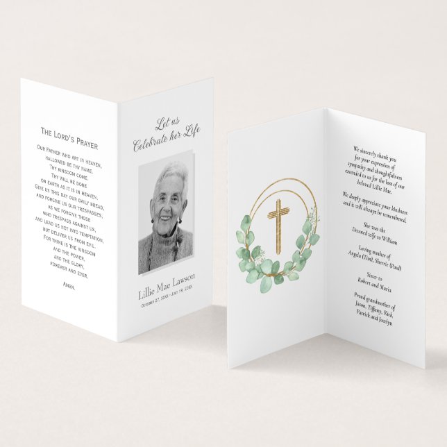 Carte photo de prière commémorative funéraire simp (Intérieur et extérieur)