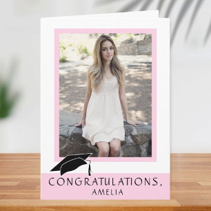 Carte Photo de remise de diplôme Félicitations Rose Mode