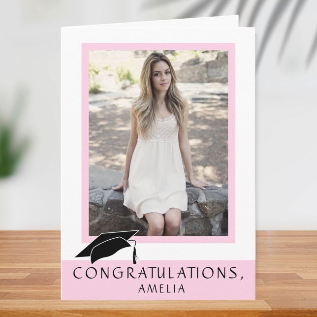Carte Photo de remise de diplôme Félicitations Rose Mode (Créateur téléchargé)