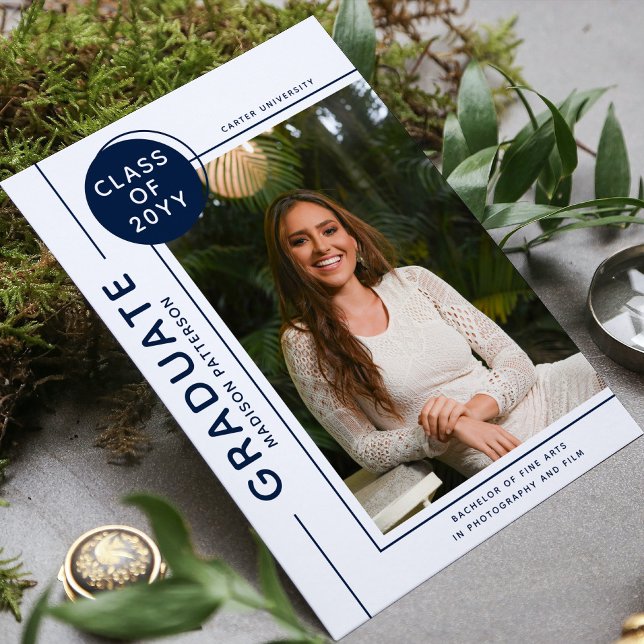 Carte Photo de remise de diplômes écriture moderne bleu  (Créateur téléchargé)