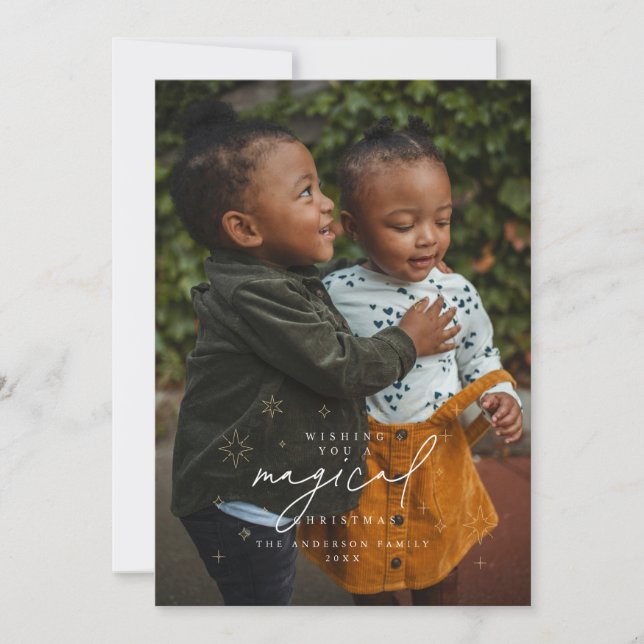 Carte photo de saison de Noël magique avec des sta (Devant)