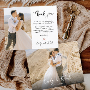 Carte photo de script du Merci de Mariage de coeur