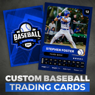 Carte photo de trading du joueur de baseball bleu 