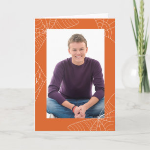 Carte photo de trame orange Halloween Spider Web