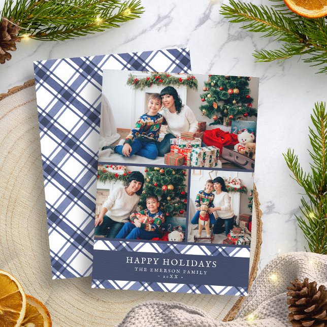 Carte photo de vacances bleu blanc (Blue White Holiday Photo Card
)