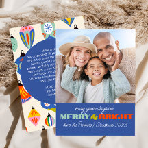Carte photo de vacances Blue Retro | vertical