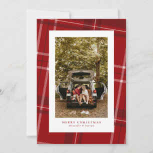 Carte photo de vacances classique Red plaid