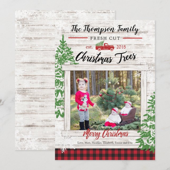 Carte photo de vacances de ferme d'arbre de Noël (Devant / Derrière)