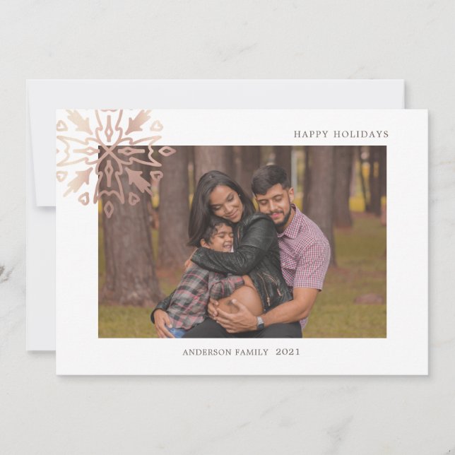 carte photo de vacances en or rose snowflakes (Devant)