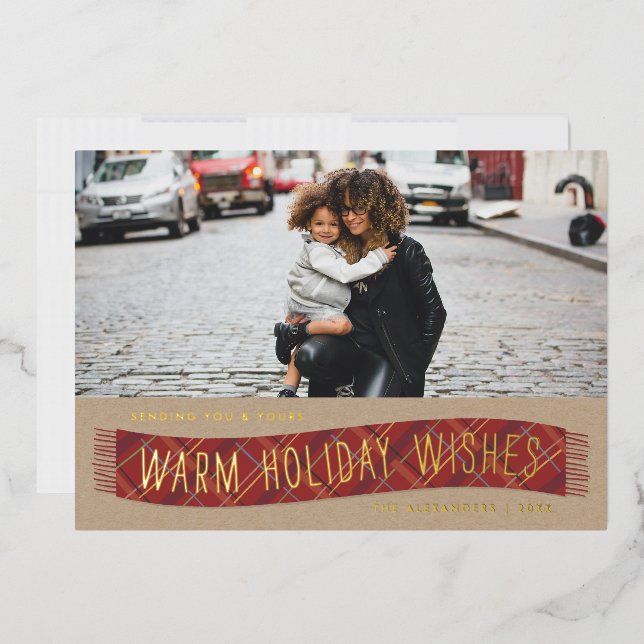 Carte photo de vacances Foil Plaid Winter Scarf -  (Enveloppe)