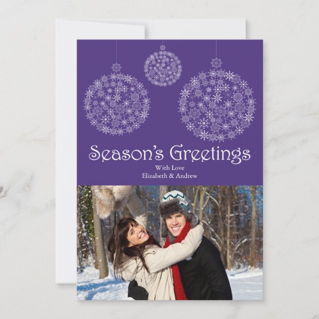 Carte photo de vacances moderne violet Snowflake (Devant)