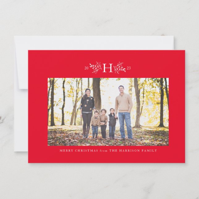 Carte photo de vacances Monogram rouge (Devant)