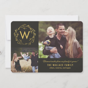 Carte photo de vacances Monogram Wreath