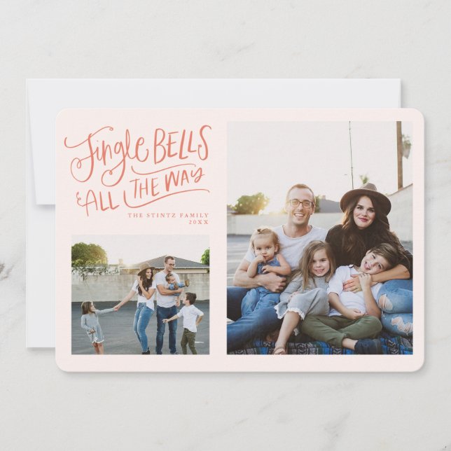 Carte photo de vacances Pink and Red Jingle Bells (Devant)