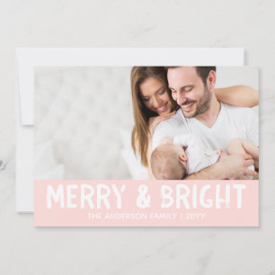 Carte photo de vacances   Pink Modern Merry & Brig