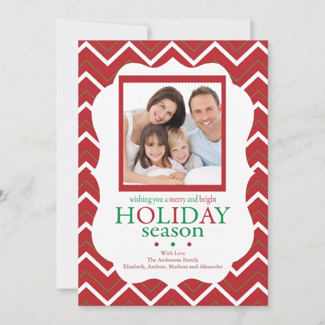 Carte photo de vacances Red Chevron Stripe Retro (Devant)