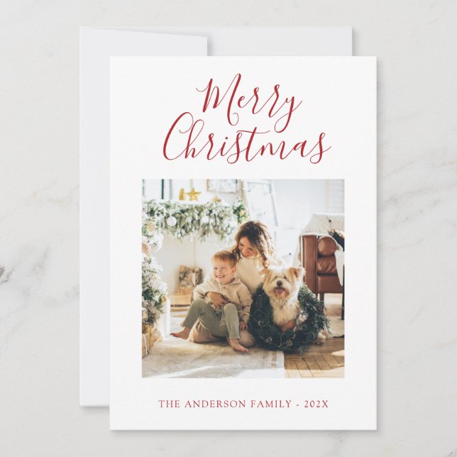 Carte photo de vacances Red Minimalist Joyeux Noël (Devant)