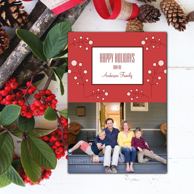Carte photo de vacances Red Modern Berry (Red Modern Berry Holiday Photo Card)