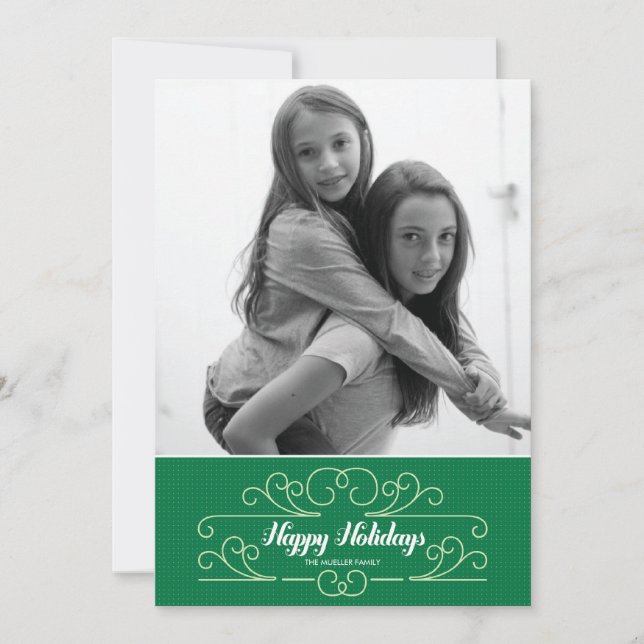 Carte photo de vacances Retro Green Florish (Devant)