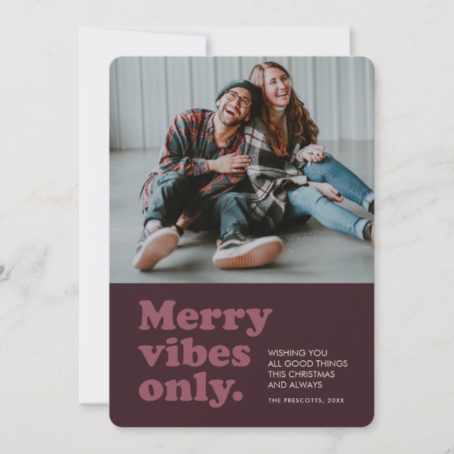 Carte photo de vacances Retro merry vibes plum (Devant)