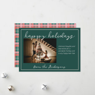 Carte photo de vacances rose et vert plaid