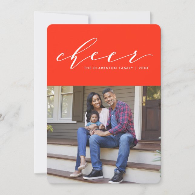 Carte photo de vacances rouge avec un script amusa (Devant)