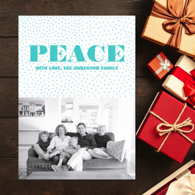 Carte photo de vacances Starred Peace | Turquoise (Starred Peace Holiday Photo Card - Turquoise)