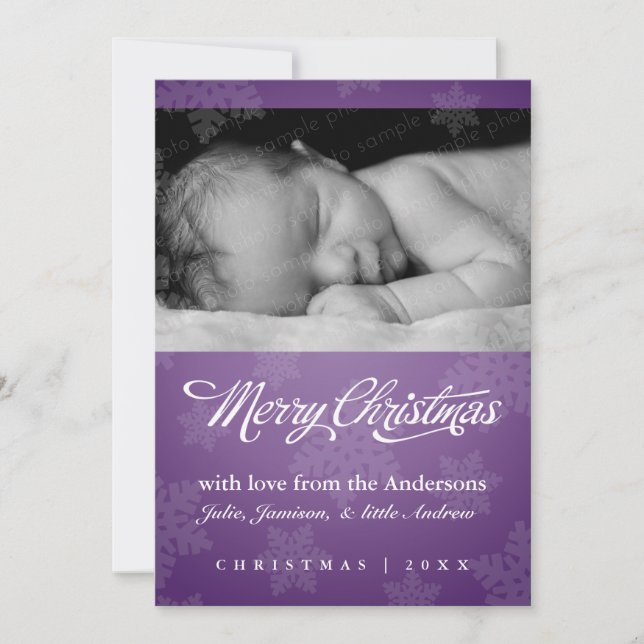 Carte photo de vacances sucré flocon violet (Devant)