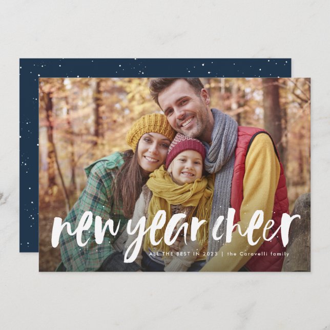 Carte photo d'écriture amusant du Nouvel An (Devant / Derrière)
