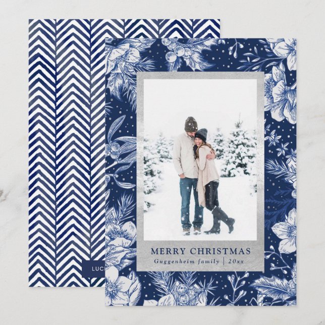 Carte photo Deep Blue Winter Christmas (Devant / Derrière)