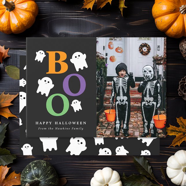 Carte photo d'Halloween Boo Cute Ghost (Créateur téléchargé)