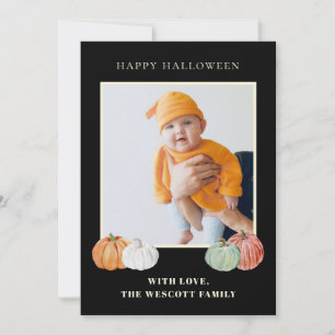 Carte photo d'Halloween Citrouilles d'aquarelle