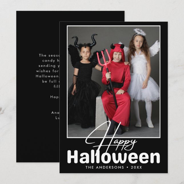 Carte Photo d'Halloween noir et blanc moderne (Devant / Derrière)
