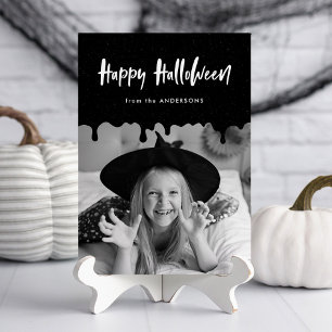 Carte photo d'Halloween noir sang coulant