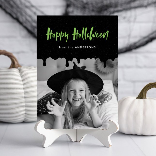 Carte photo d'Halloween vert de chaux de sang (Créateur téléchargé)