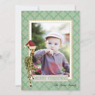 Carte photo d'or de Noël de girafe de jade