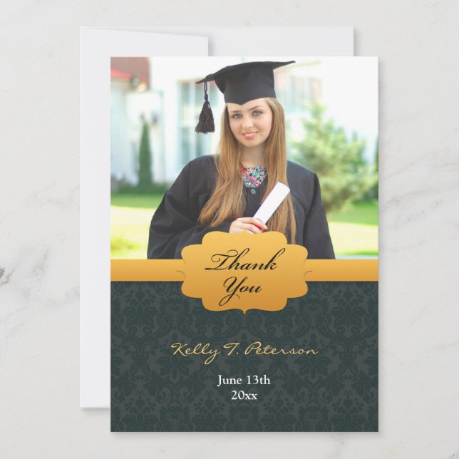 Carte photo d'or noir Merci (Devant)