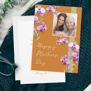 Carte Photo d'orchidée orange pour la fête des mères