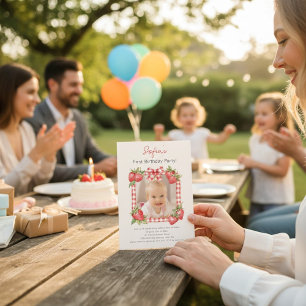 Carte photo douce fraise Premier Anniversaire