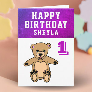 Carte Photo d'ourson mignon pour fille 1er anniversaire