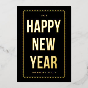 Carte photo du Nouvel An Golden Happy sur Noir
