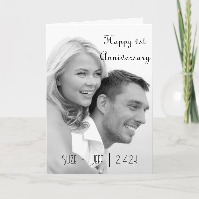 Carte Photo du premier anniversaire Noir Blanc Rétro Sal (Devant)