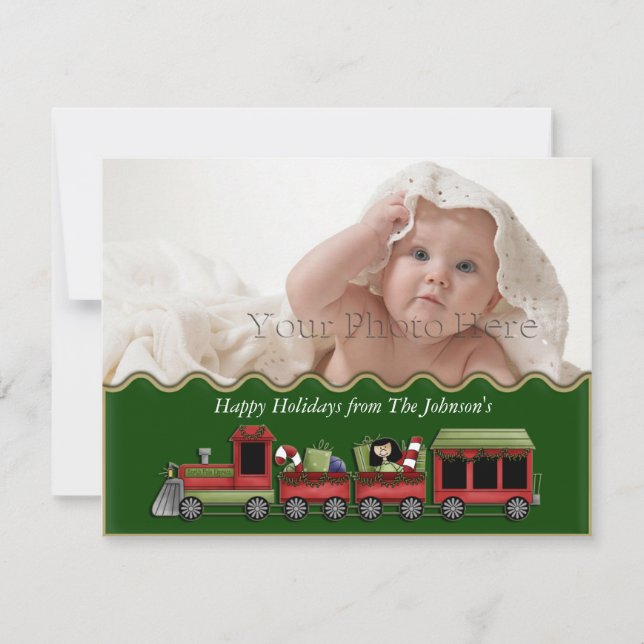 Carte photo du train de Noël vert (Devant)