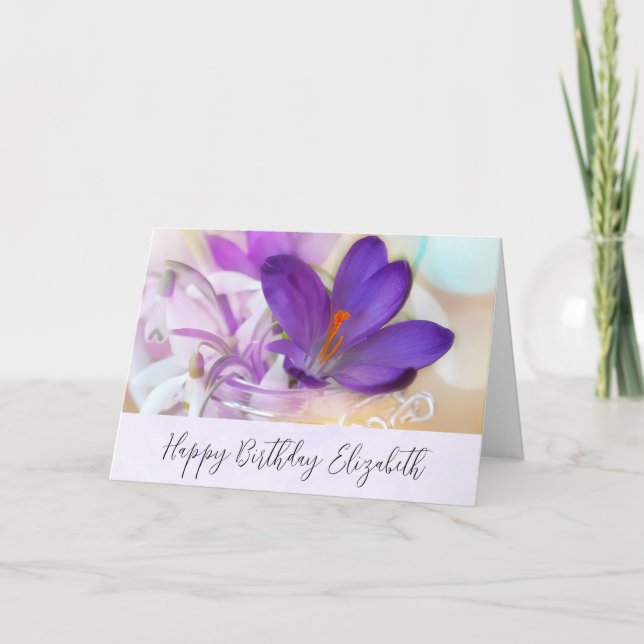 Carte Photo d'un joli Crocus de printemps violet (Devant)