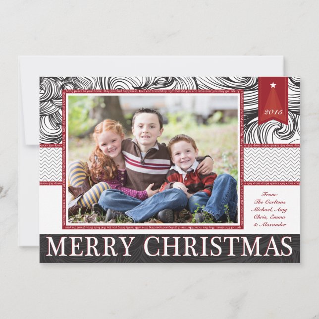 Carte photo élégant rouge et noir de Noël (Devant)
