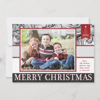 Carte photo élégant rouge et noir de Noël